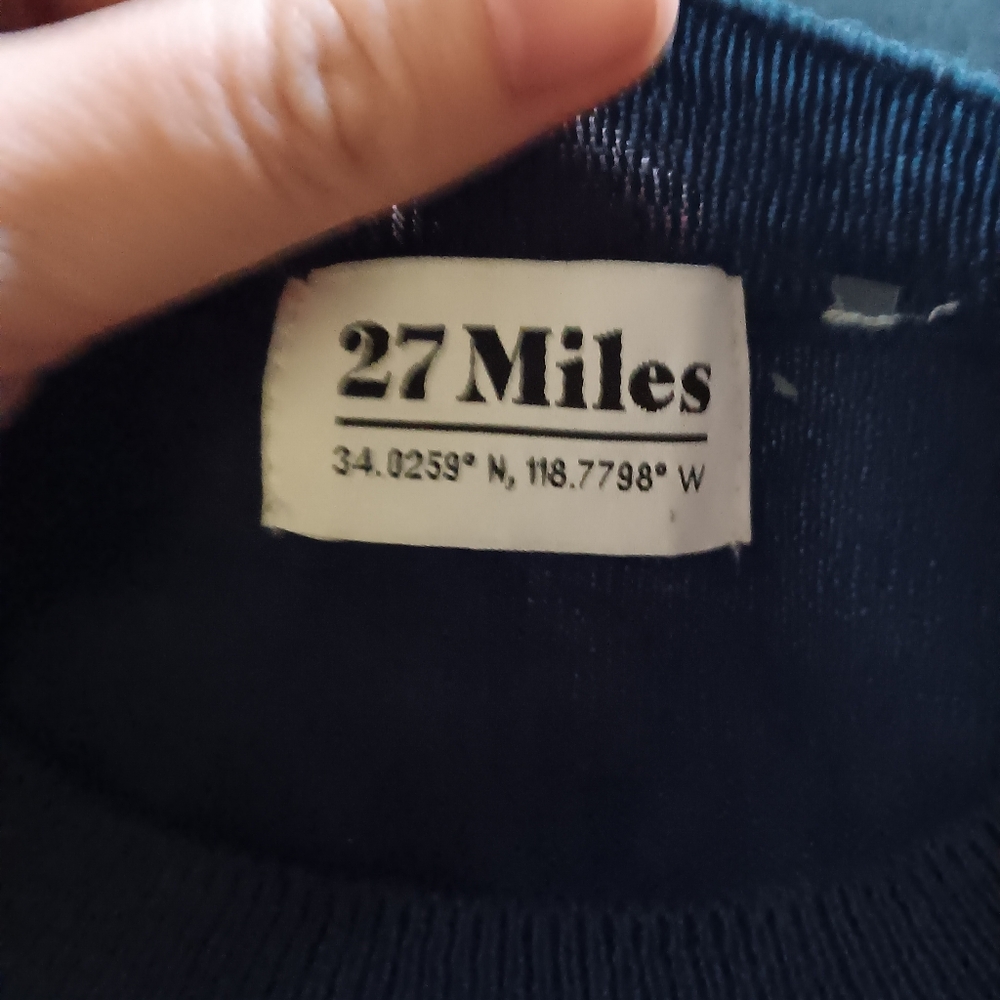 27 Miles 100% Cotton Sweater Navy Blue With Flower Sleeve - Picture 2 of 6
